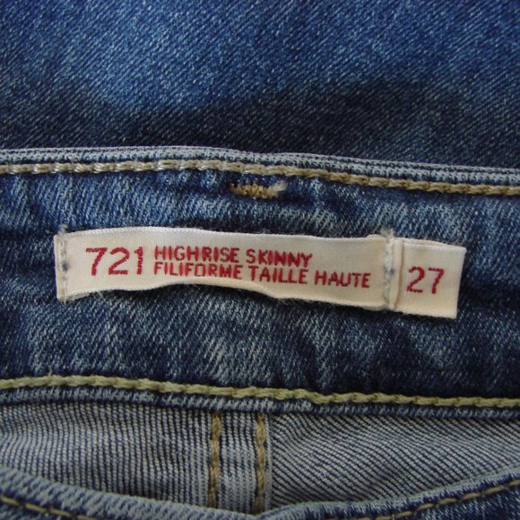 Levi's Highrise Skinny Distressed Jeans 721 Big E High Rise Raw Hem Stretch 27 - Picture 2 of 16